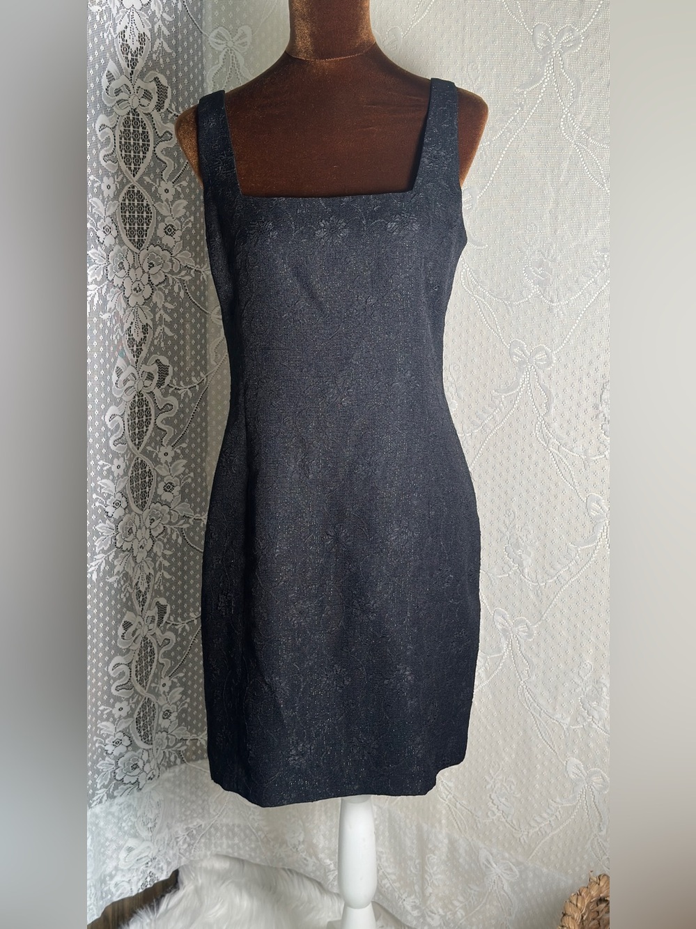 Timeless Black Square-Neck Midi Dress